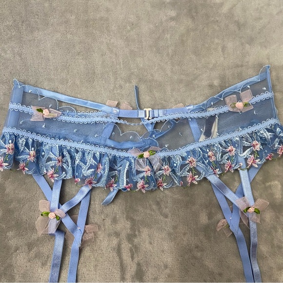 New! For Love and Lemons Bluebell Garter Belt with Clips Blue 10467 - Picture 4 of 8